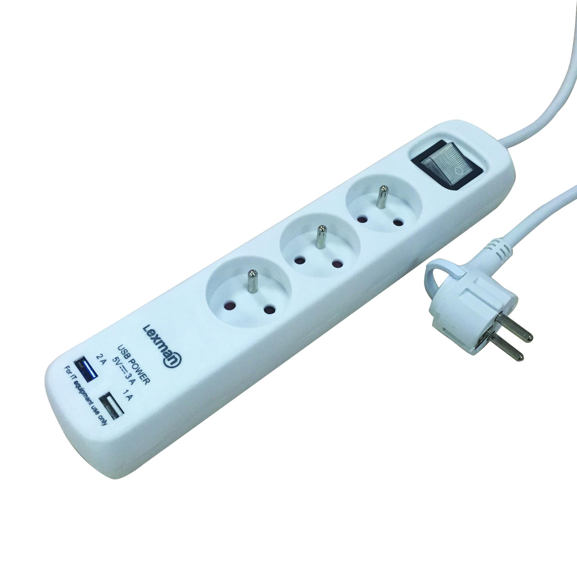 Multiprise USB filaire, 3 prises blanc LEXMAN