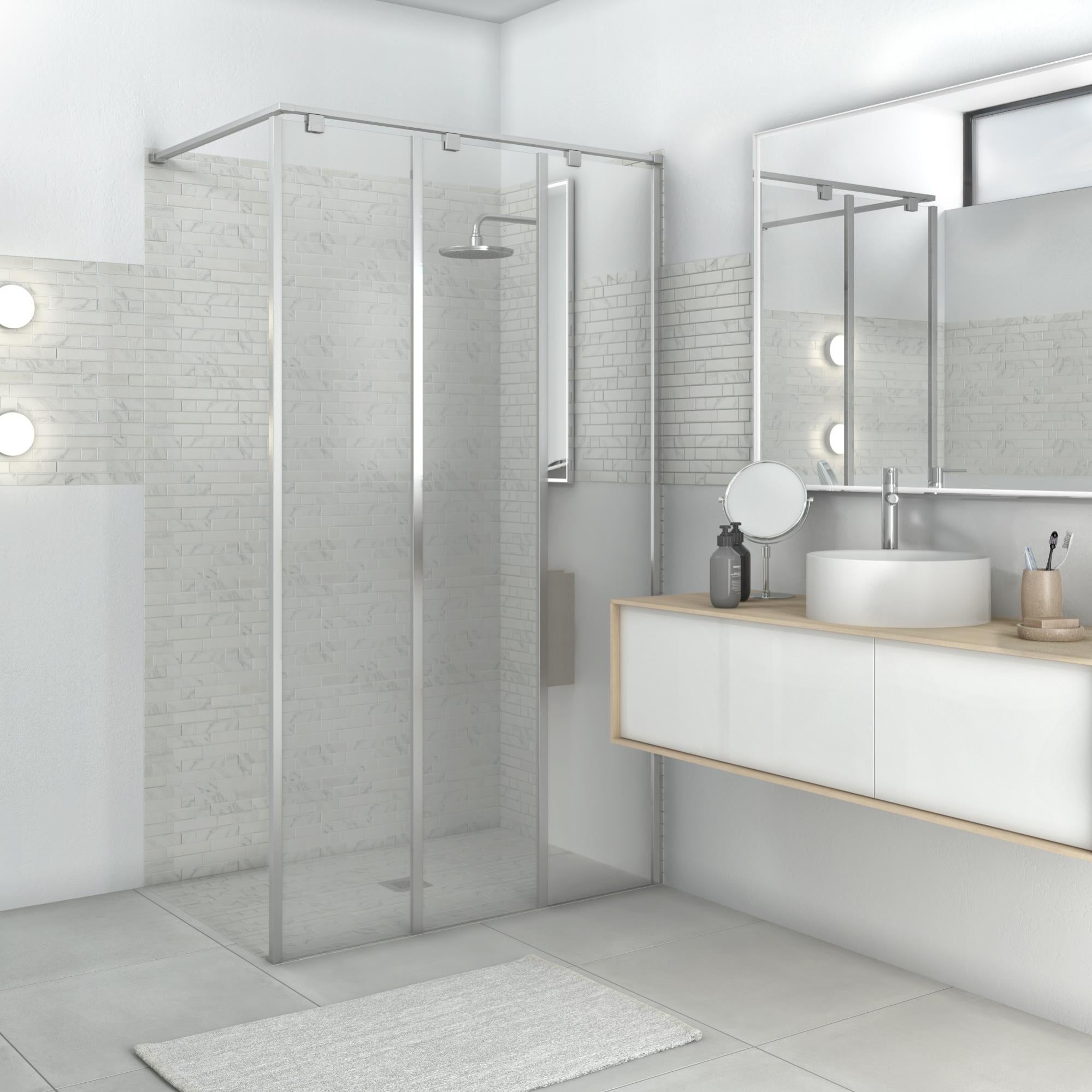 Douche italienne receveur wedi 90X140 cm paroi Eliseo miroir argent Leroy Merlin