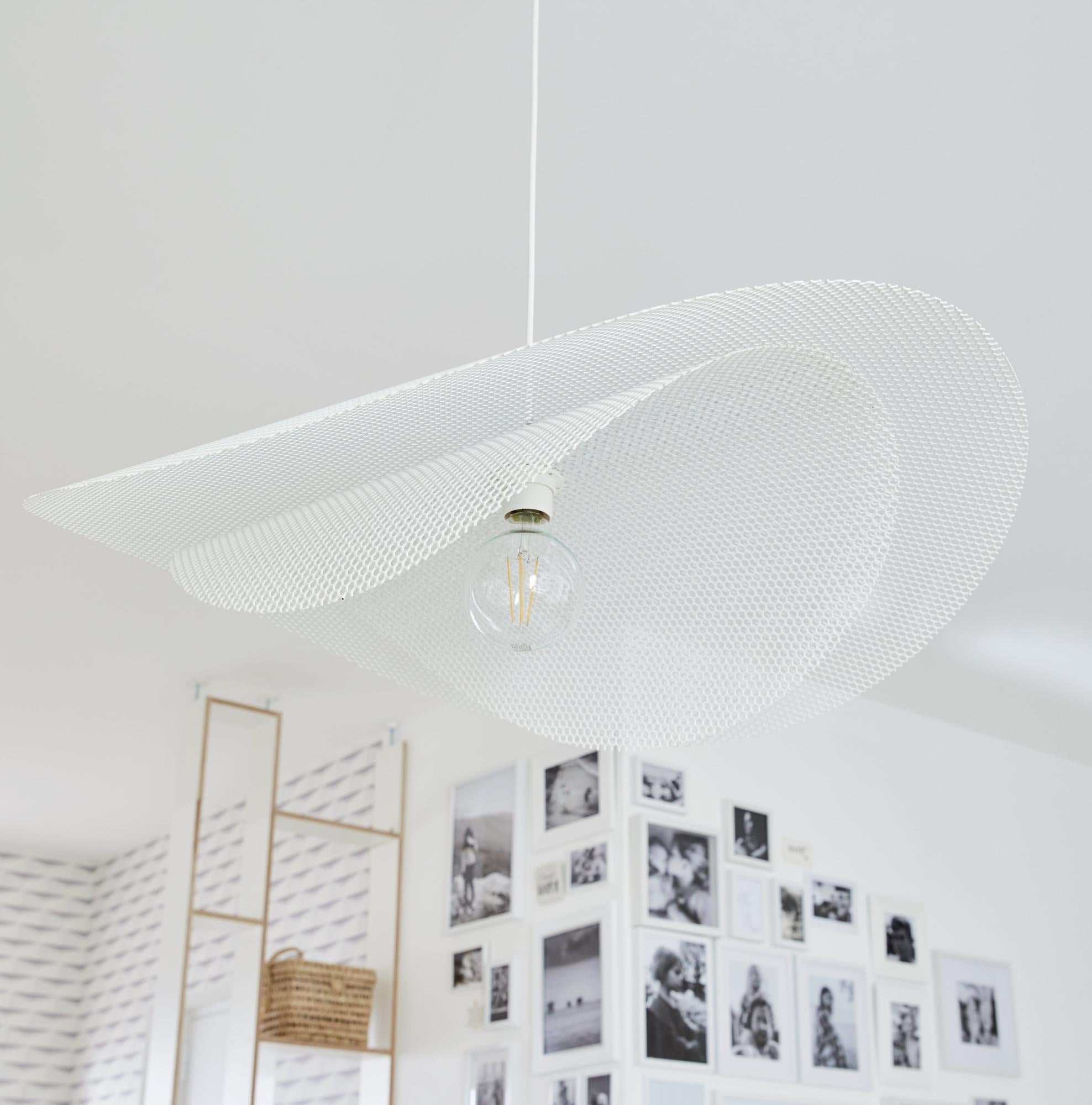 Suspension 1x e27 métal blanc METROPOLIGHT Double voile D.78 cm Leroy