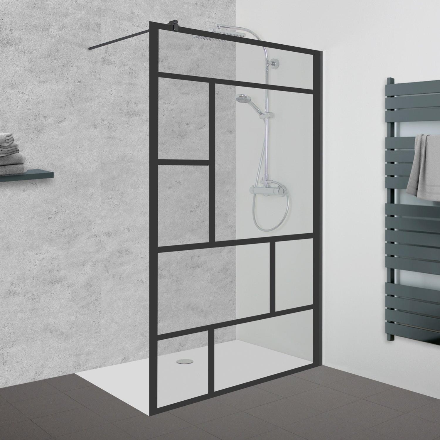 Paroi de douche à l'italienne verre transparent, l.120 cm, Ep. 8mm noir