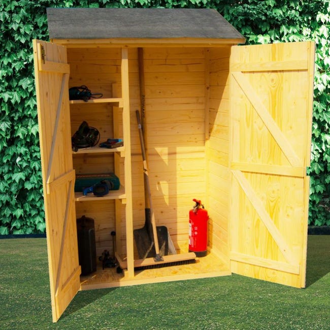Armoire de jardin en bois traité THT avec étagères 1,24 x 2 m - Habrita