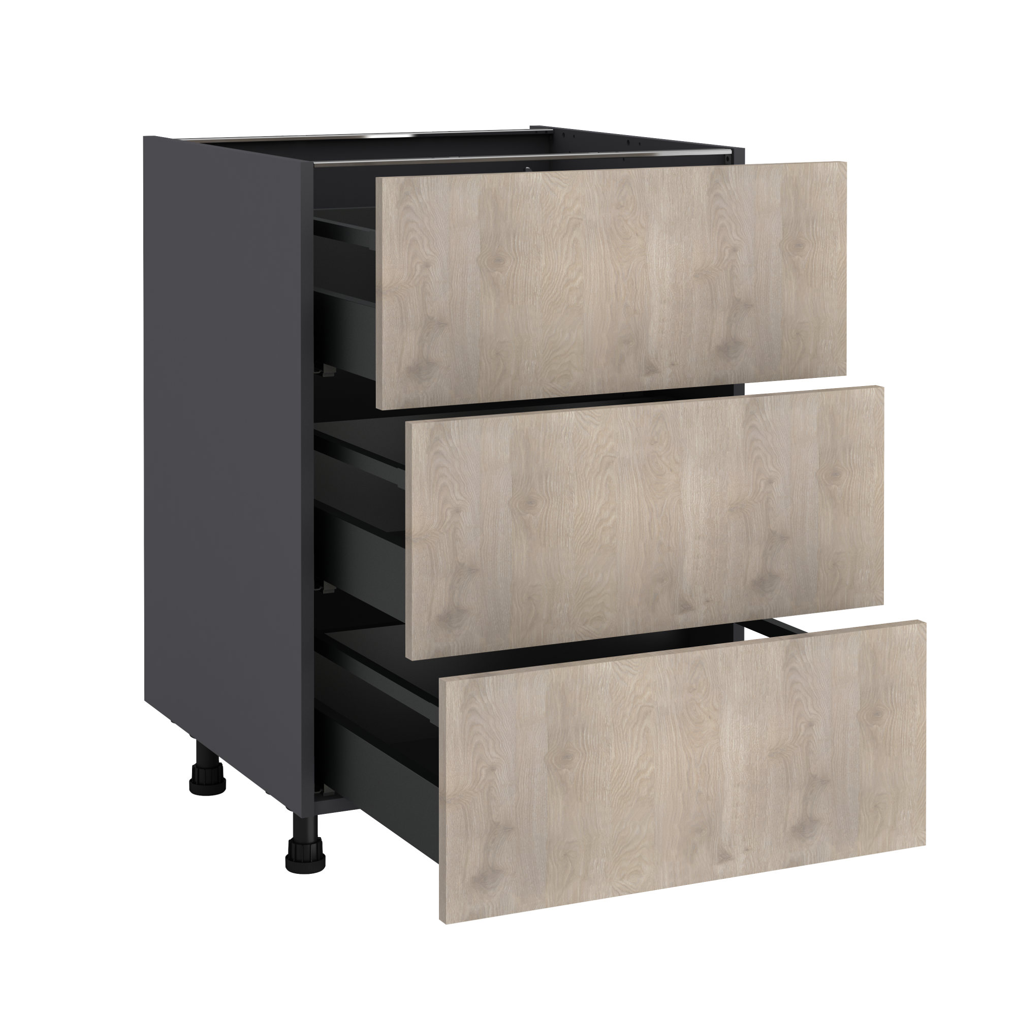 Rachat De Meuble à Domicile 77 Meuble bas de cuisine Nordik effet frêne, 3 tiroirs H77xl60 | Leroy Merlin
