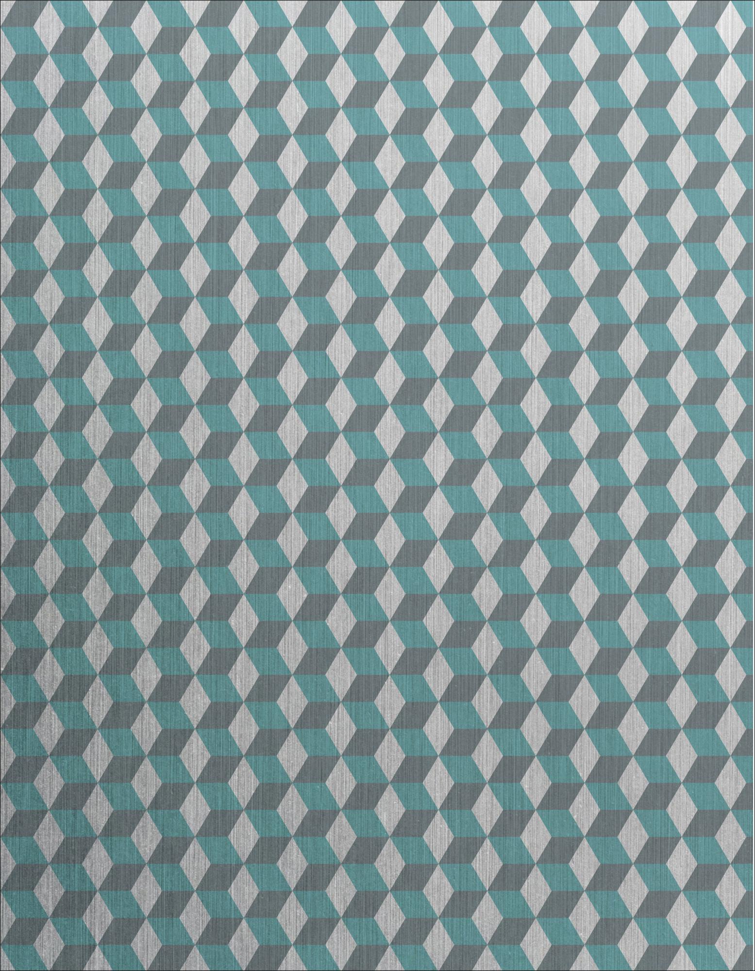 Crédence adhésive inox cube 3d gris bleu, aspect alu imprimé