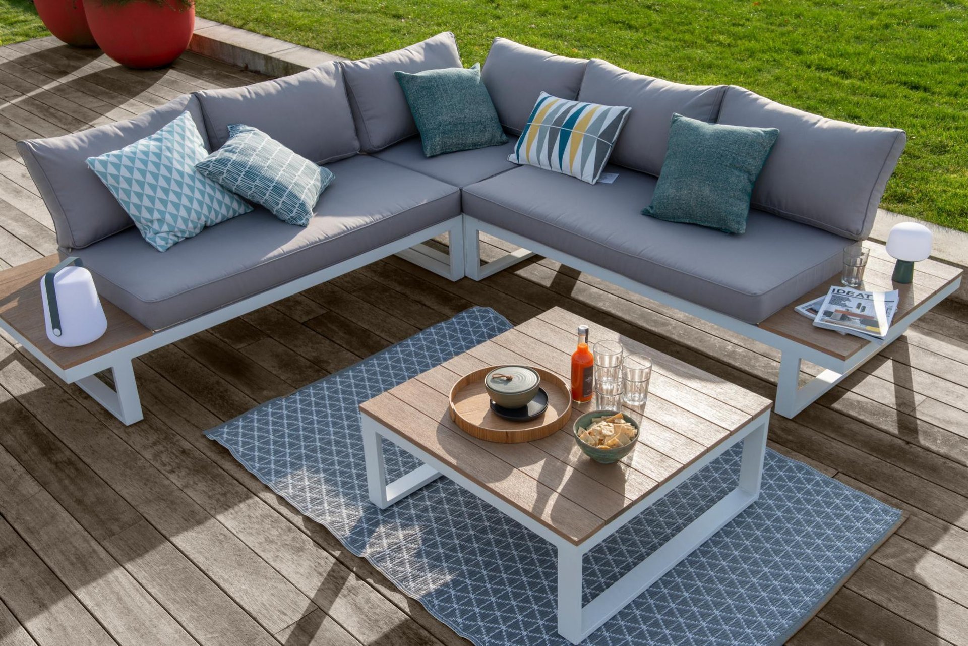 Salon bas de jardin aluminium blanc San diego, 5 personnes | Leroy Merlin