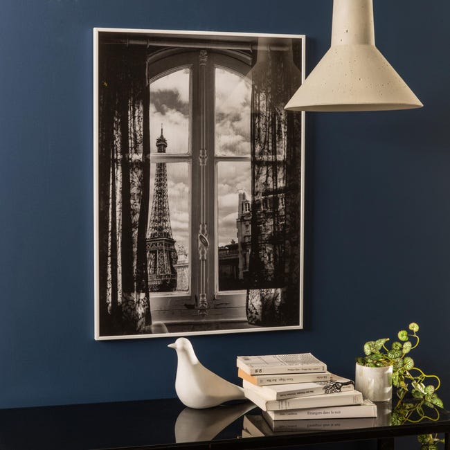 Affiche Fenêtre sur Paris, noir & blanc l.50 x H.70 cm
