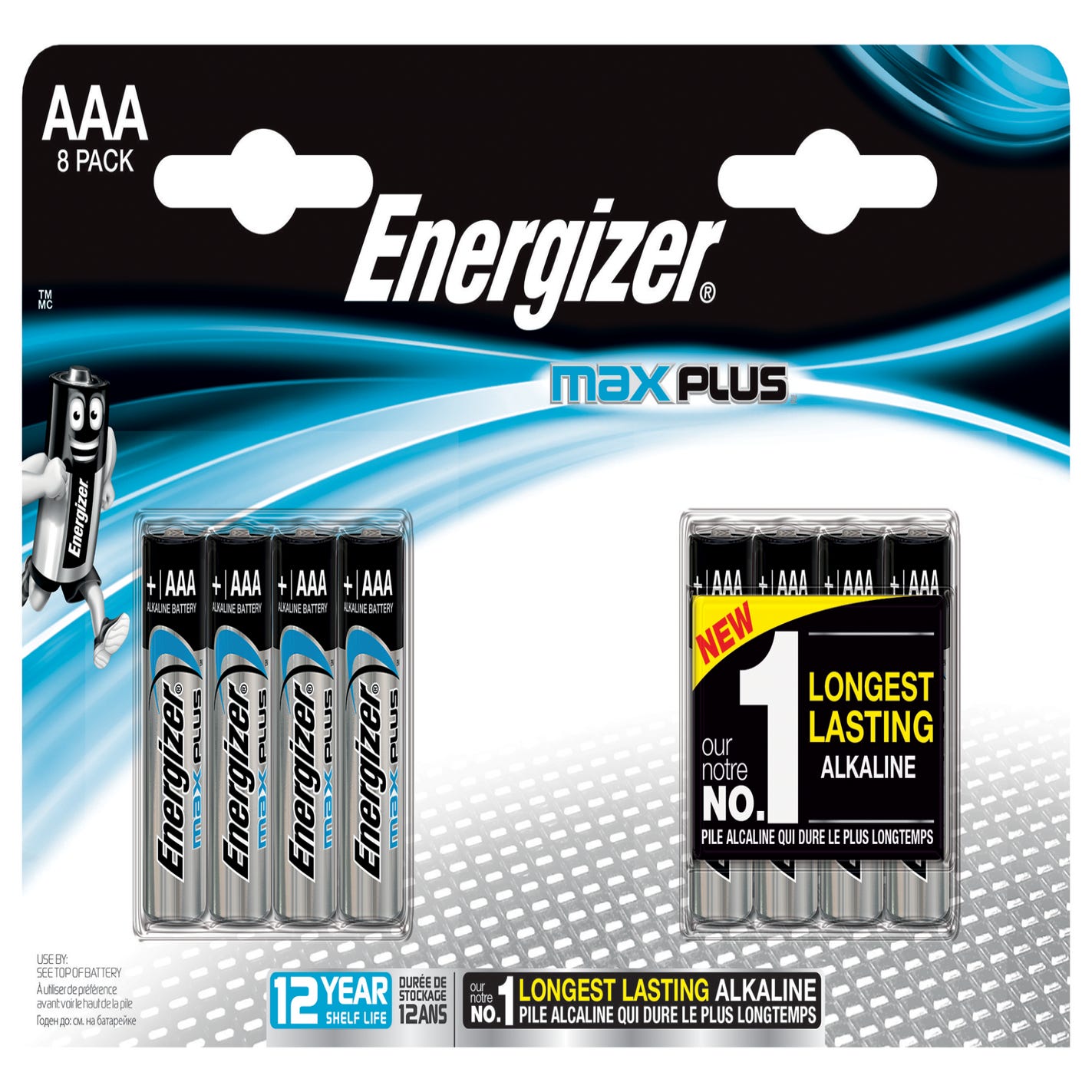 Piles Alcalines Energizer Max Plus LR03 AAA, lot de 8 + 4 - Piles
