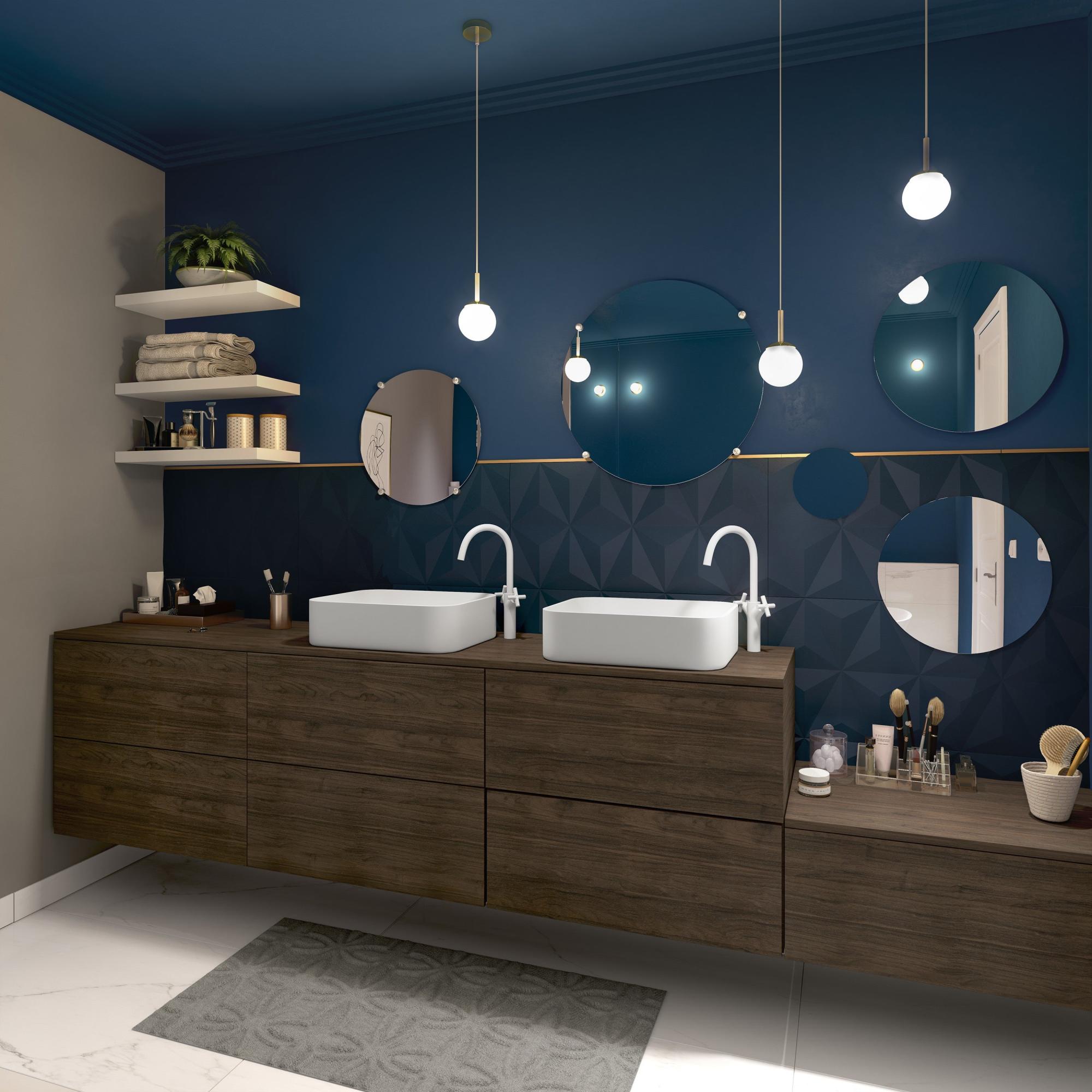 Meuble de salle de bains l.75 x H.33 x P.48 cm, effet noyer, Neo line