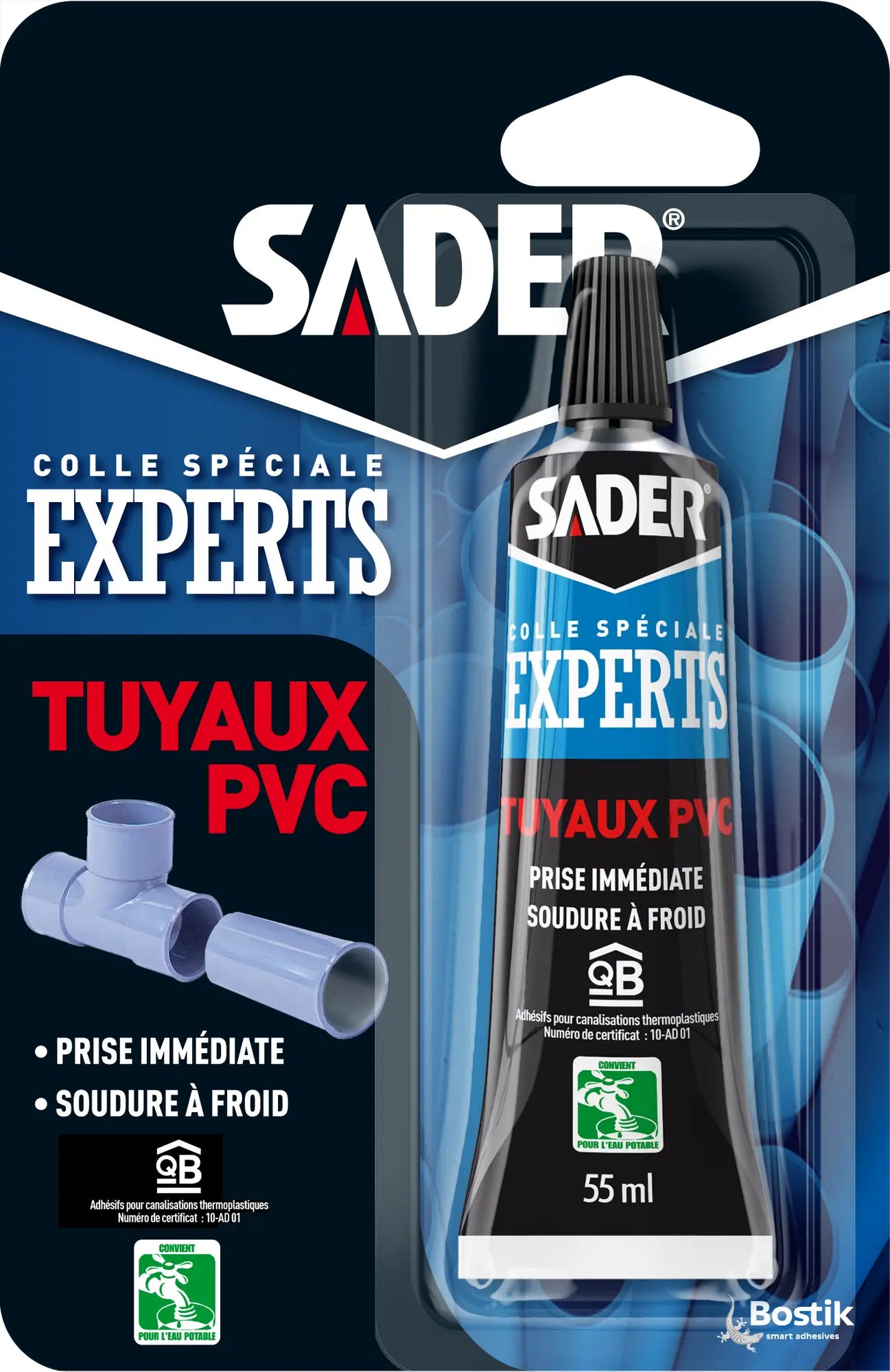 Colle réparation Spéciale experts tuyaux pvc SADER, 55 ml