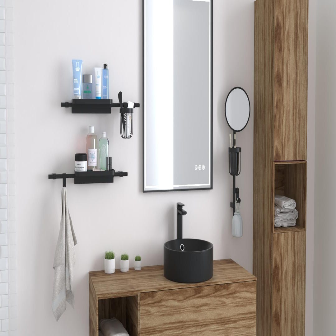 Etagère de salle de bain à coller, tablette de douche murale 22,5 x 22,5 x  9,5 cm, noir mat