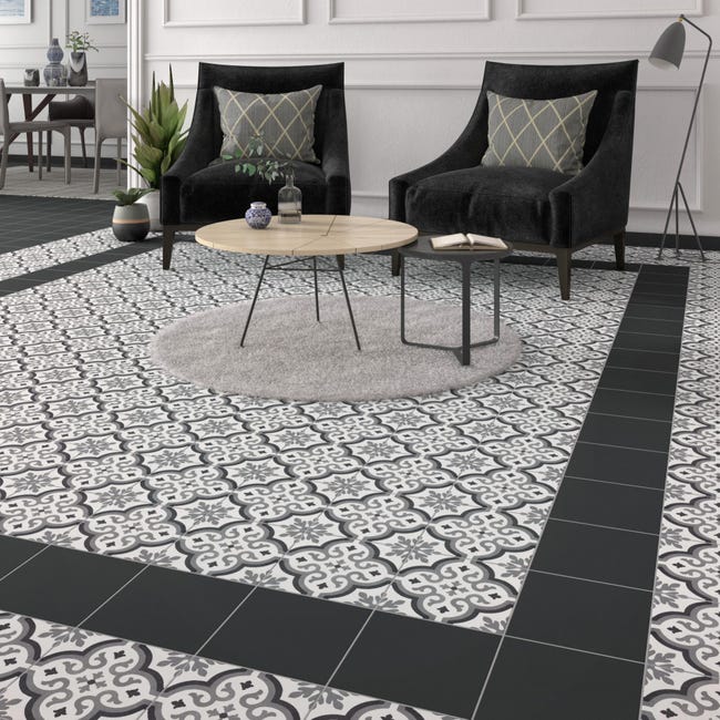 Carrelage sol et mur forte effet ciment noir Patrimony l.20 x L.20 cm