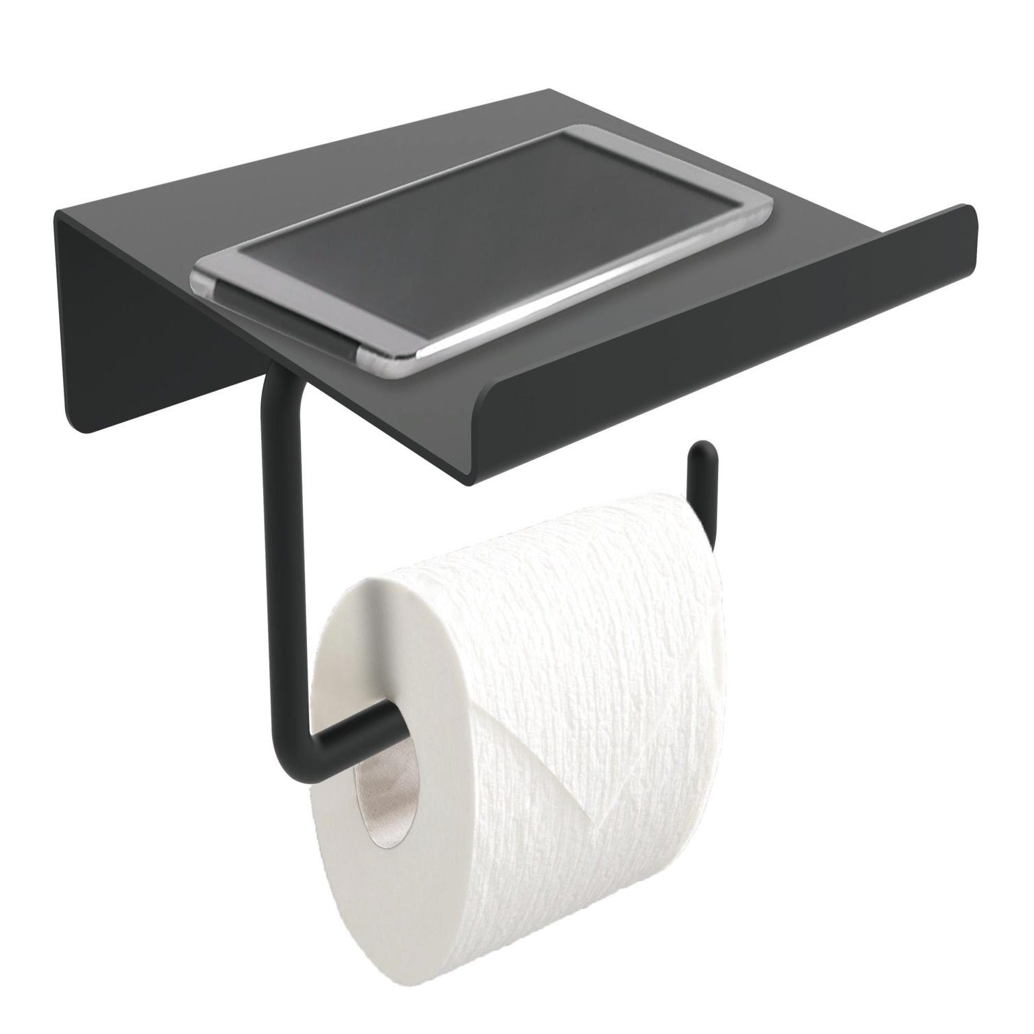 Dérouleur à papier WC mural noir mat avec tablette Sogood double