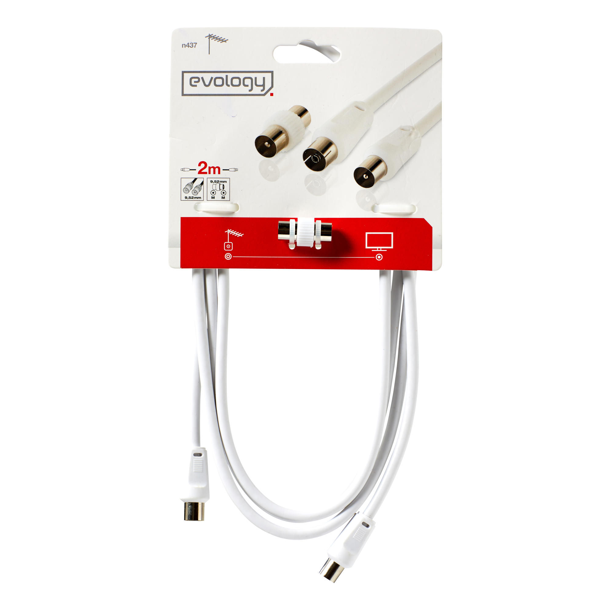 Câble coaxial 9.52m² femelle mâle blanc 2m + adaptateur mâle/mâle