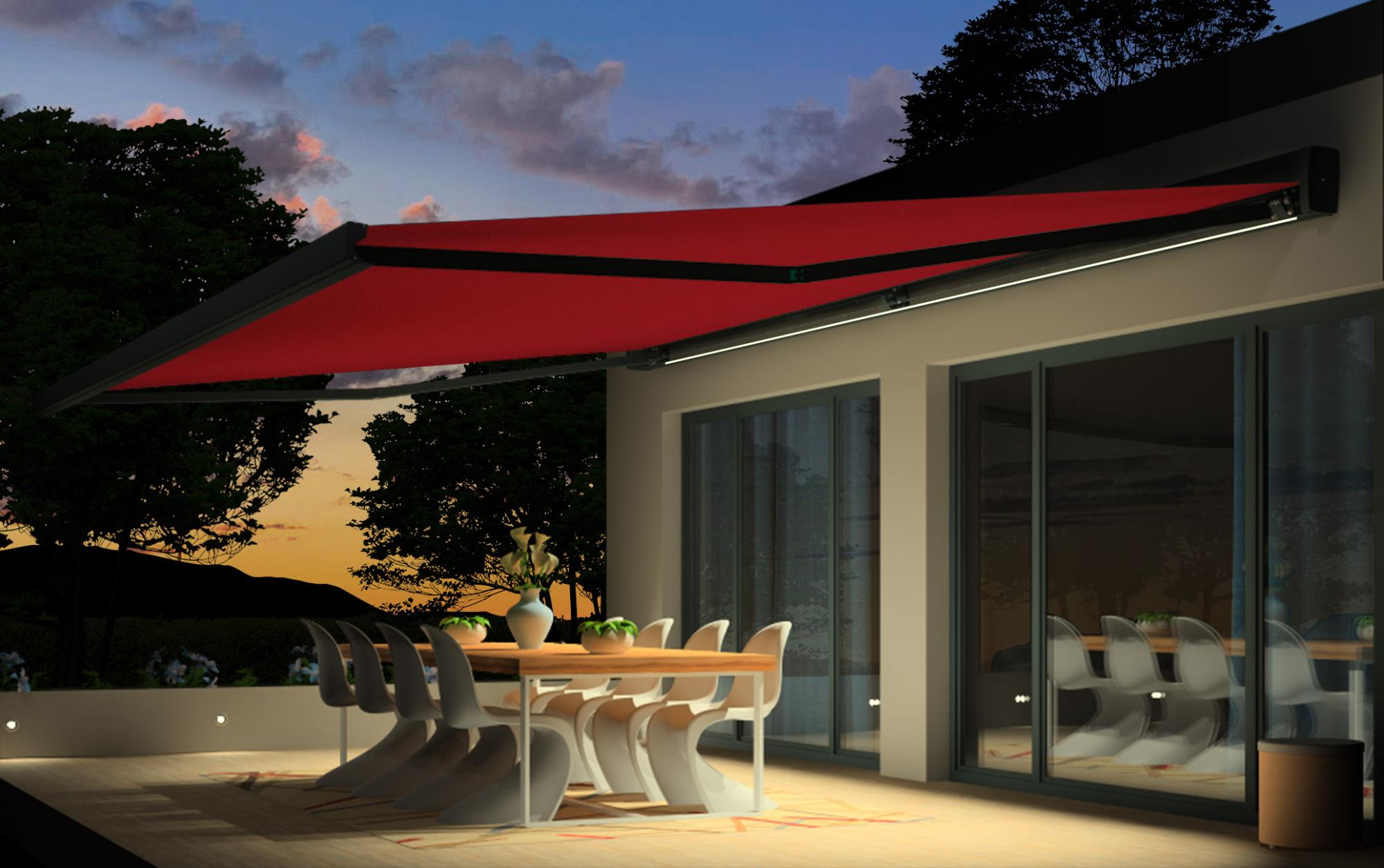 Store banne motorisé 6 x 4 m LED rouge, Loft XXL, toile acrylique