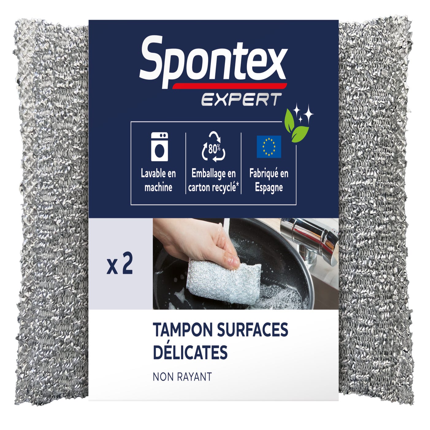 Lot de 2 tampons à récurer Surfaces délicates, SPONTEX EXPERT
