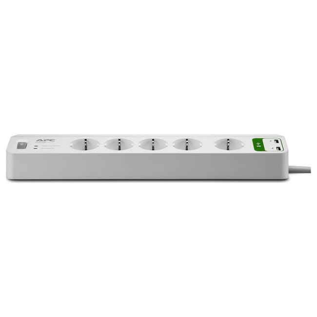 Multiprise et distributeur CEE Schneider - Bloc multiprises 5 Prises 2P+T  et 2 USB (câble 1,5m) Noir et Aluminium