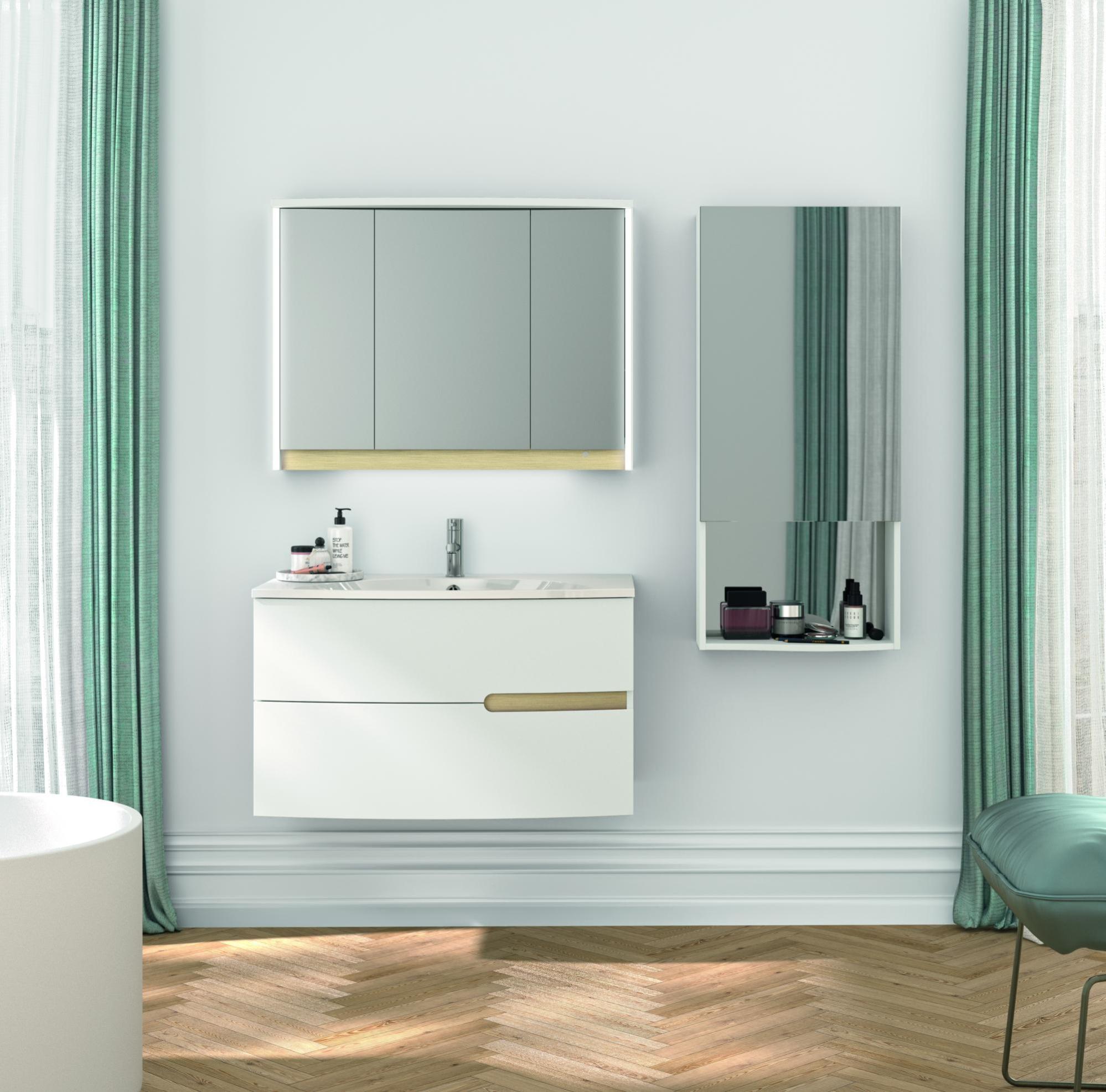 Armoire led Egerie de toilette lumineuse l. 90 cm H. 66 cm P. 18 cm, blanc mat E Leroy Merlin