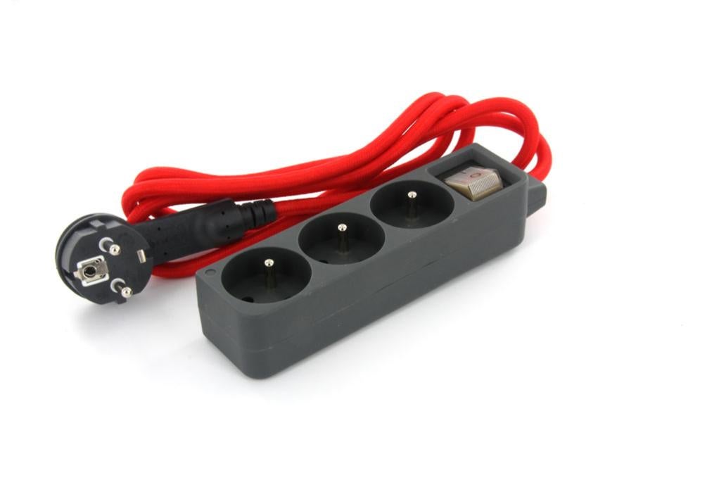 Mini-bloc Design 3x16A avec câble textile Rouge/Blanc - 1,5m
