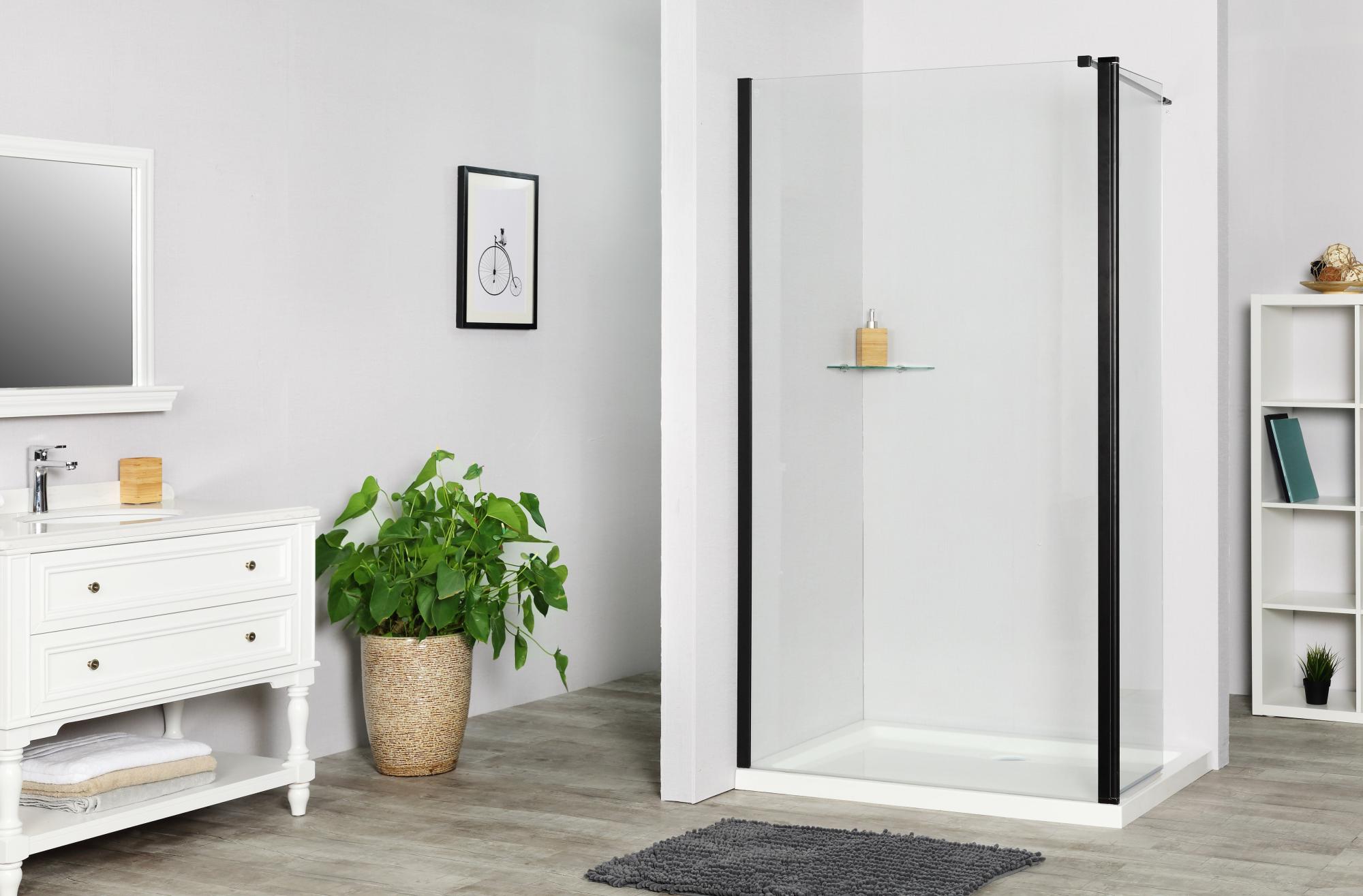 Paroi de douche à l'italienne, l.70 cm + l.40 cm verre transparent 8 mm