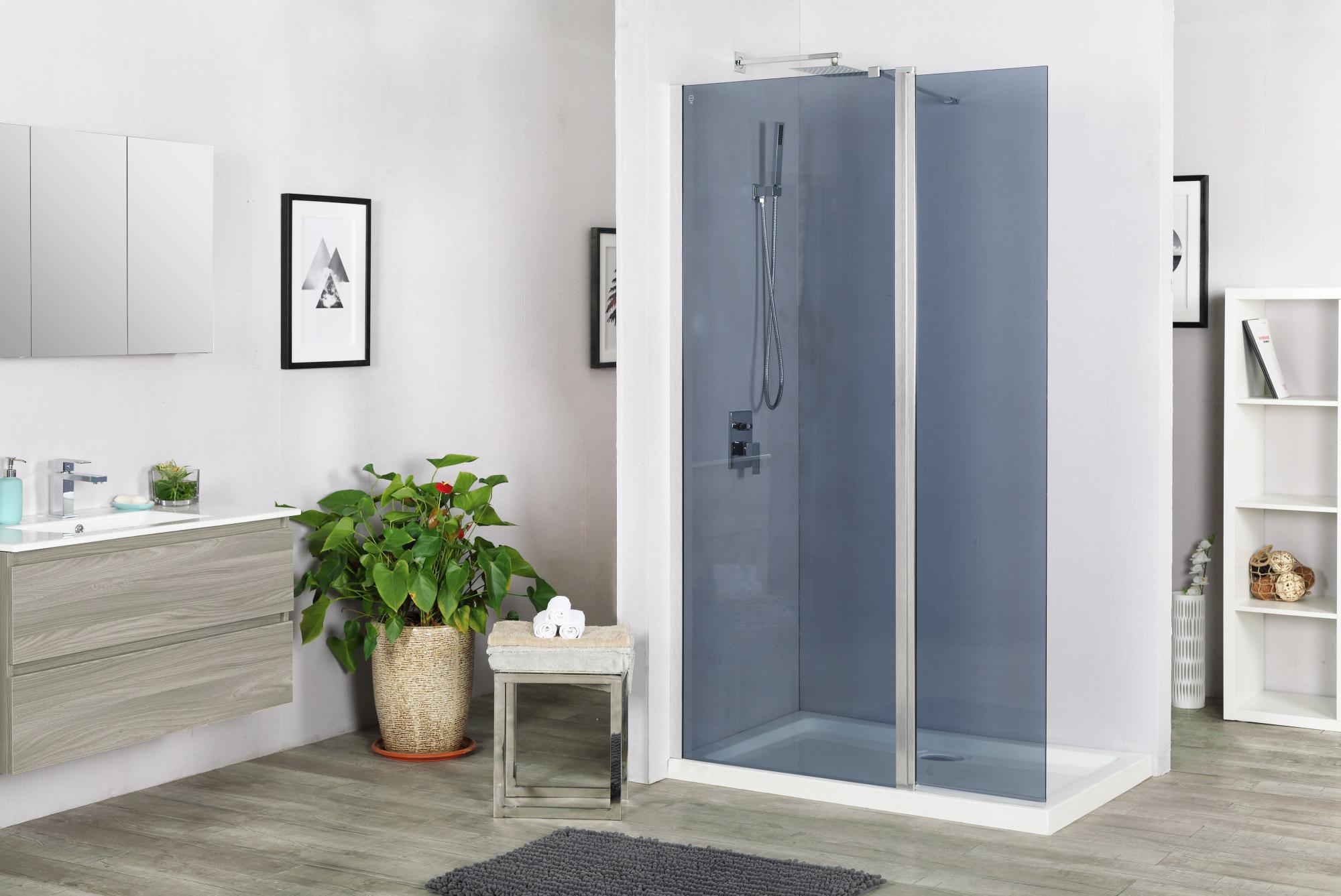 Paroi de douche à l'italienne, l.70 cm + l.40 cm verre fumé 8mm Remix