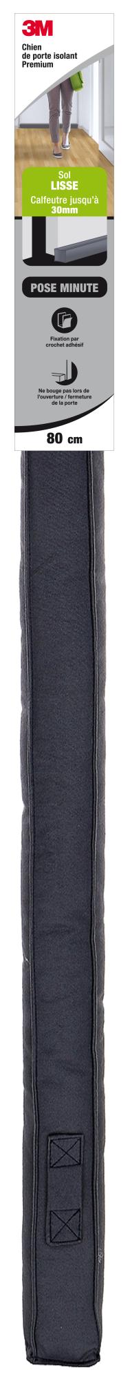 Bas de porte à coller textile (bourrelet) Sol lisse premium 3M, L.80 cm  gris