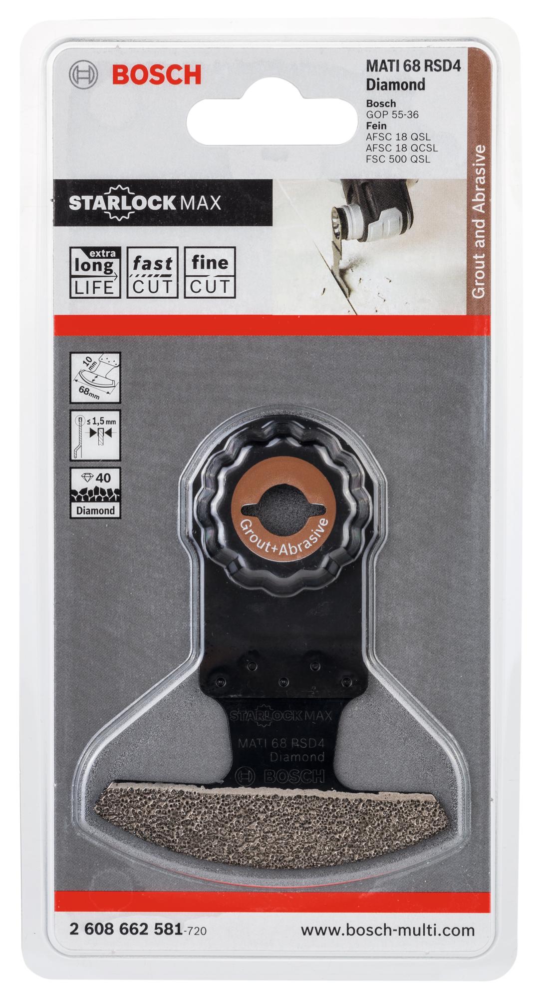 Lama Per Utensile Multifunzione Bosch Expert Corner Blade MATI 68 RSD4 - Per Malta, 68x10 Mm, StarlockMax