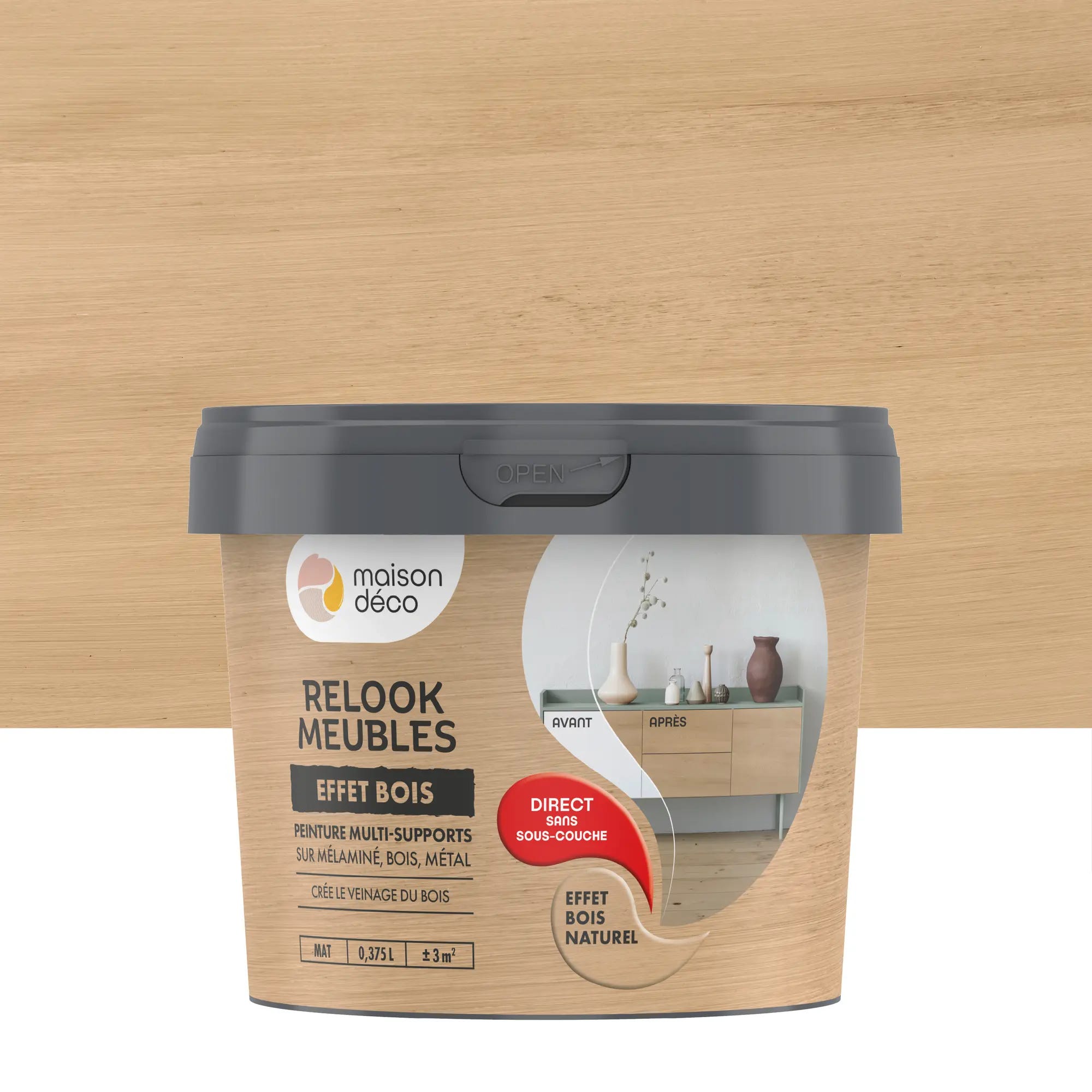 Peinture pour meuble Relook MAISON DECO effet bois naturel mat 0.375 L
