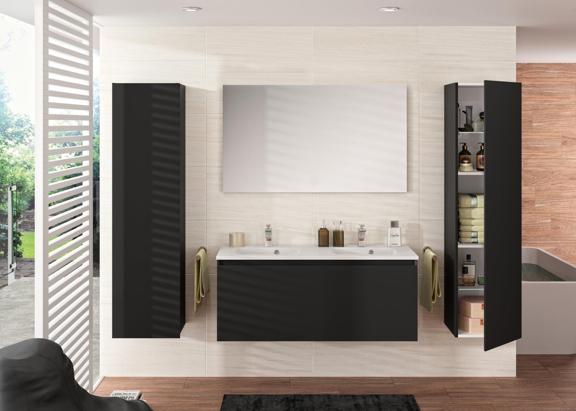 Meuble double vasque l.120 x H.47.2 x P.44 cm, noir, Nordik | Leroy Merlin
