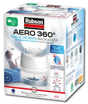 Rubson 2359251 Aero 360° Special Bathroom Humidity Absorber, Dehumidifier,  Anti-Odour, Moisture & Condensation Absorber, 1 Device + 1 Refill of 450  g,White : : Home & Kitchen