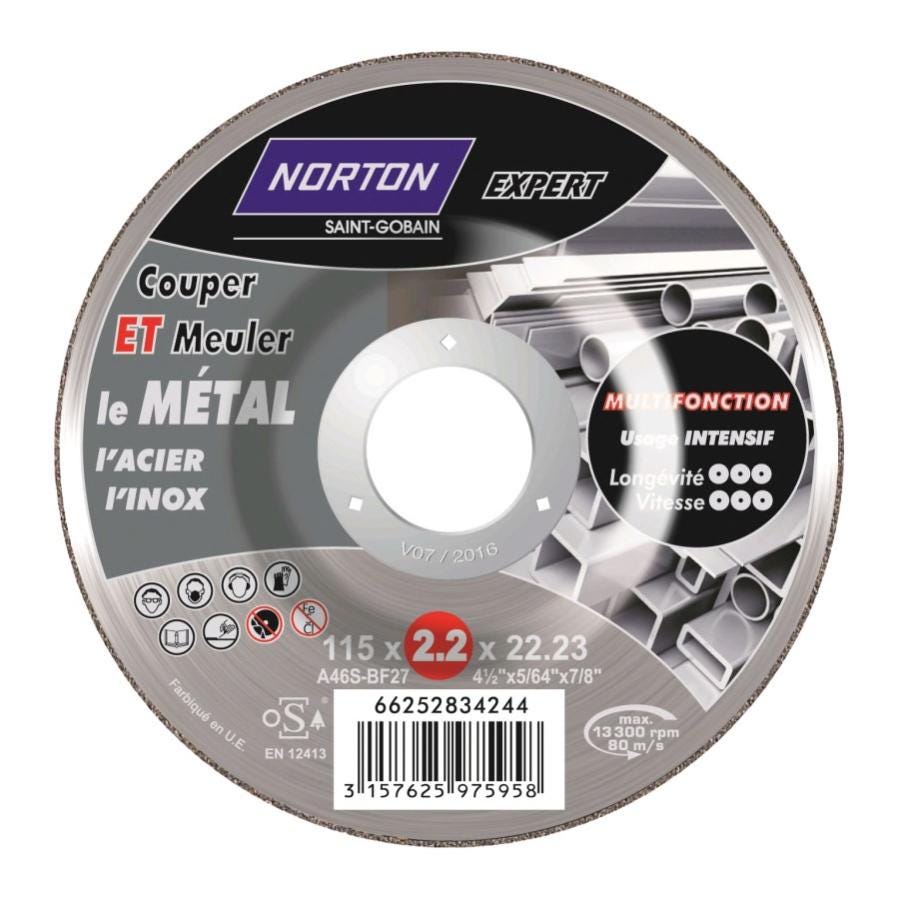 Disque à tronçonner fin pour métal, NORTON, diam. 230 mm