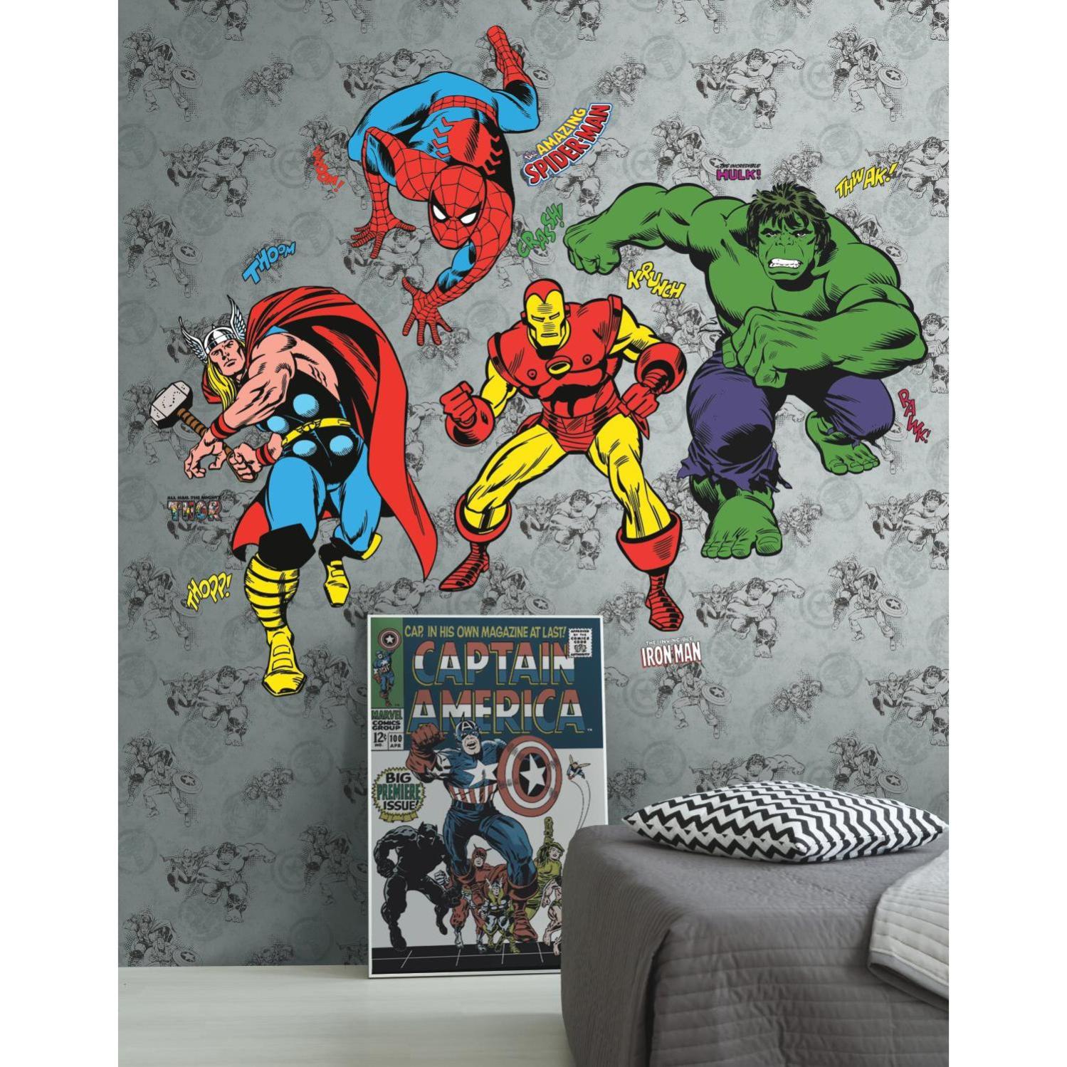 Papier peint intissé Disney Marvel Avengers – Dimensions 360 cm x 270 cm – Résistant à l'eau – Pose facile avec colle incluse – Ag Art