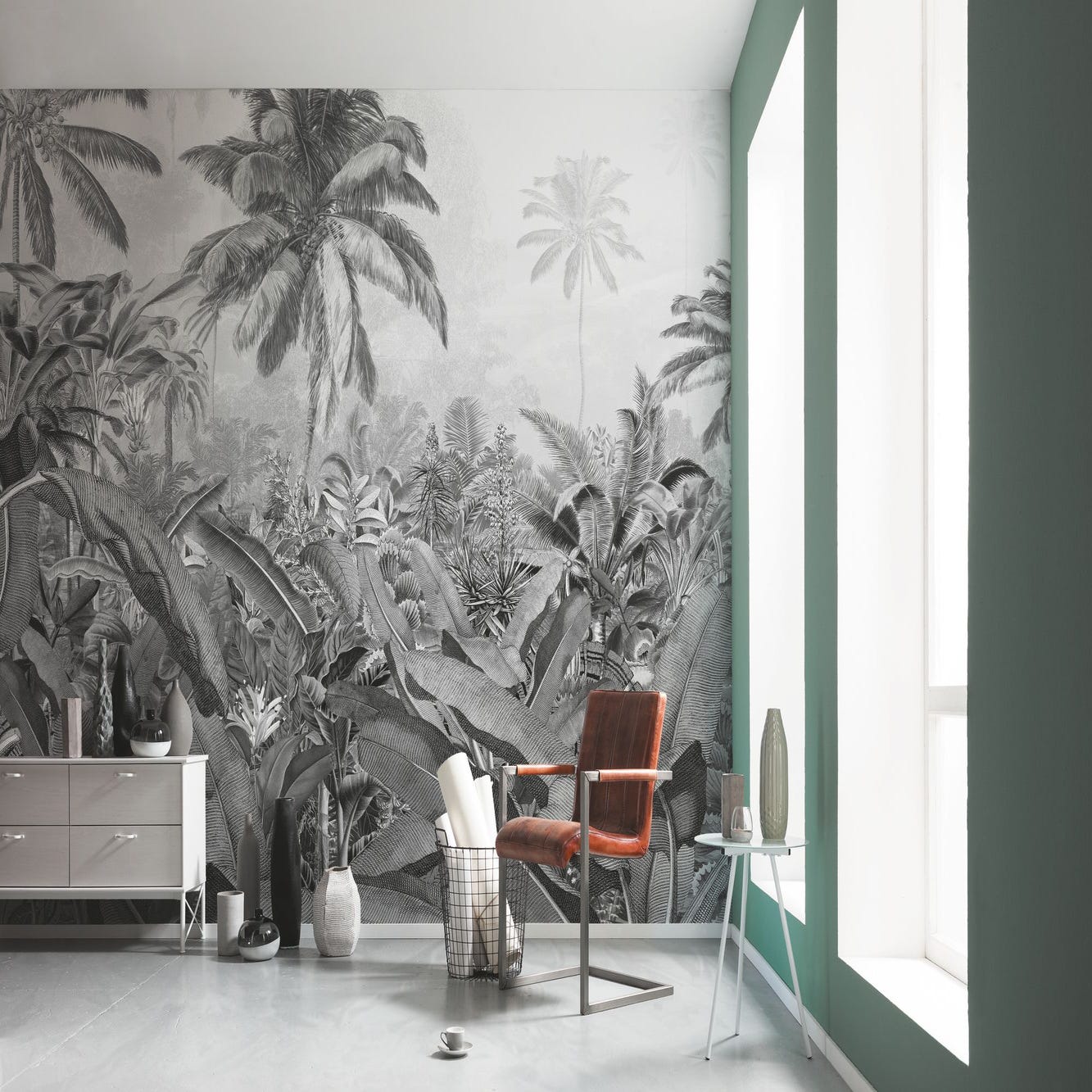 Poster panoramique mural – Affiche panoramique  Salon noir, Fond d'écran  tropical, Mur du salon