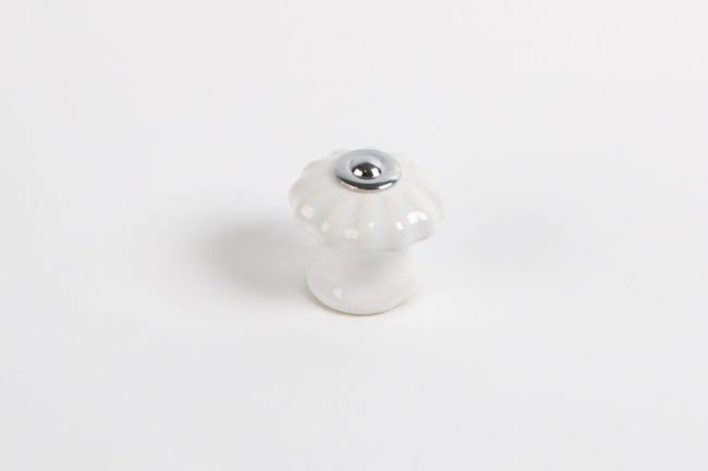 Bouton de meuble Feston porcelaine, blanc REI H.29 x l.28 x P.28 mm