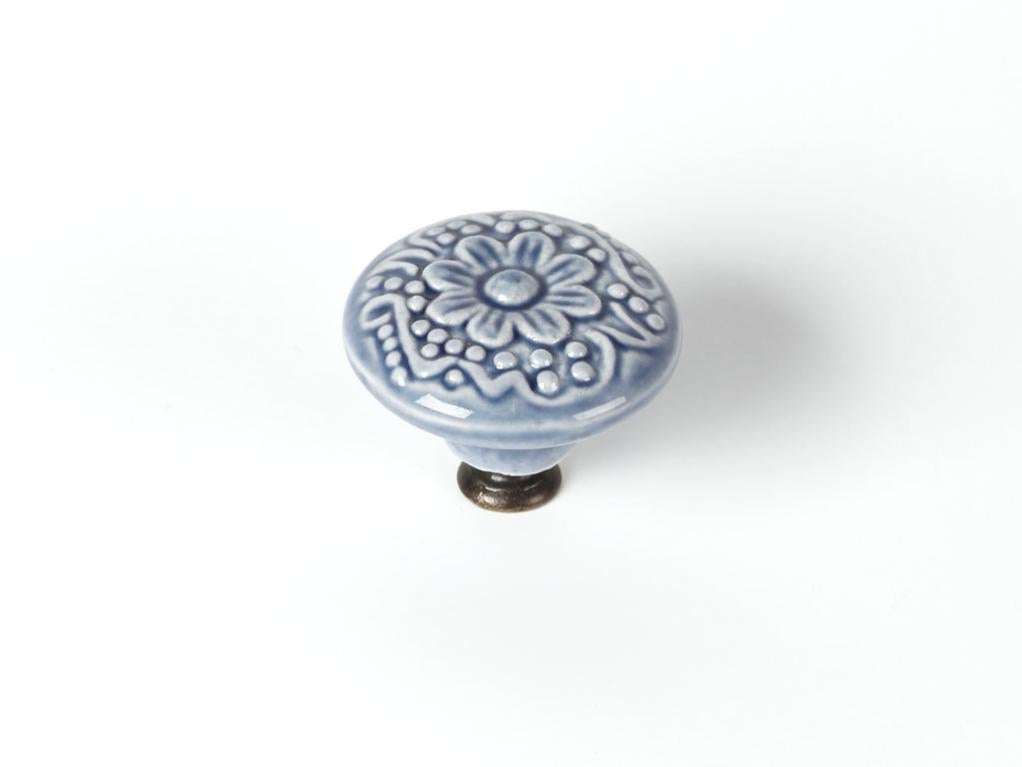 Bouton de meuble Rond porcelaine, bleu REI H.44 x l.44 x P.27 mm