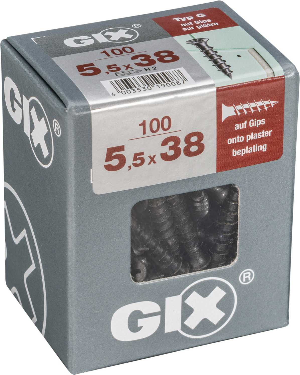 SPAX GIX-A 1091170390455 Lot de 500 vis pour cloison sèche 3,9 x 45 mm Filetage fin Tête trompette H2 Vis pour cloison sèche pour plaque de plâtre sur support métallique 