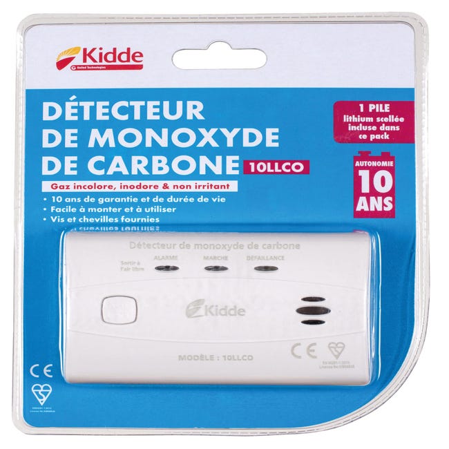 3€63 sur Kidde 10llDC0 Co d.2 Détecteur de monoxyde de carbone avec alarme  X10 Blanc 1 pièce - Équipements et sécurité pour la maison - Achat & prix