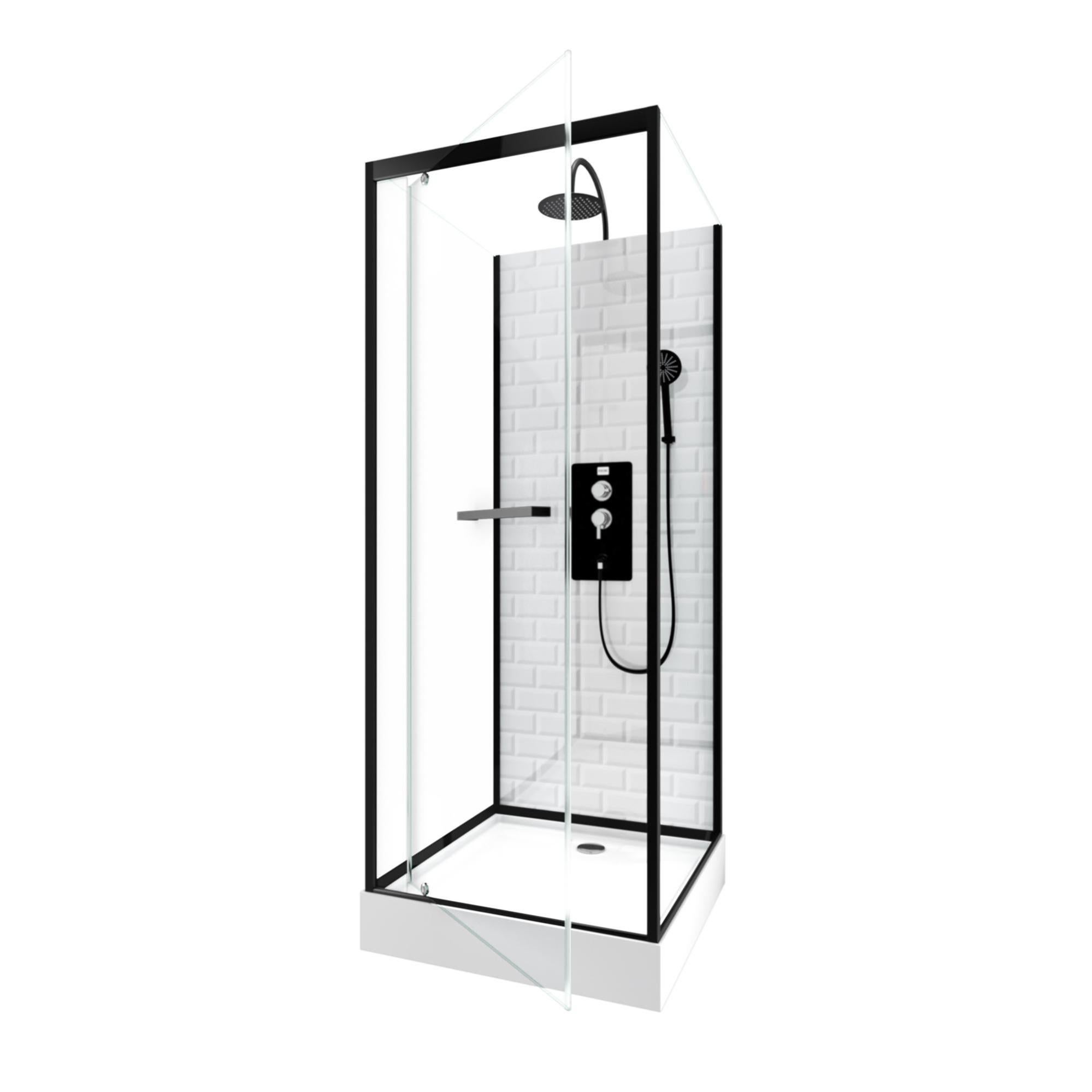Cabine de douche L.80 x l.80 cm blanc, verre transparent, sérigraphié,  Metro
