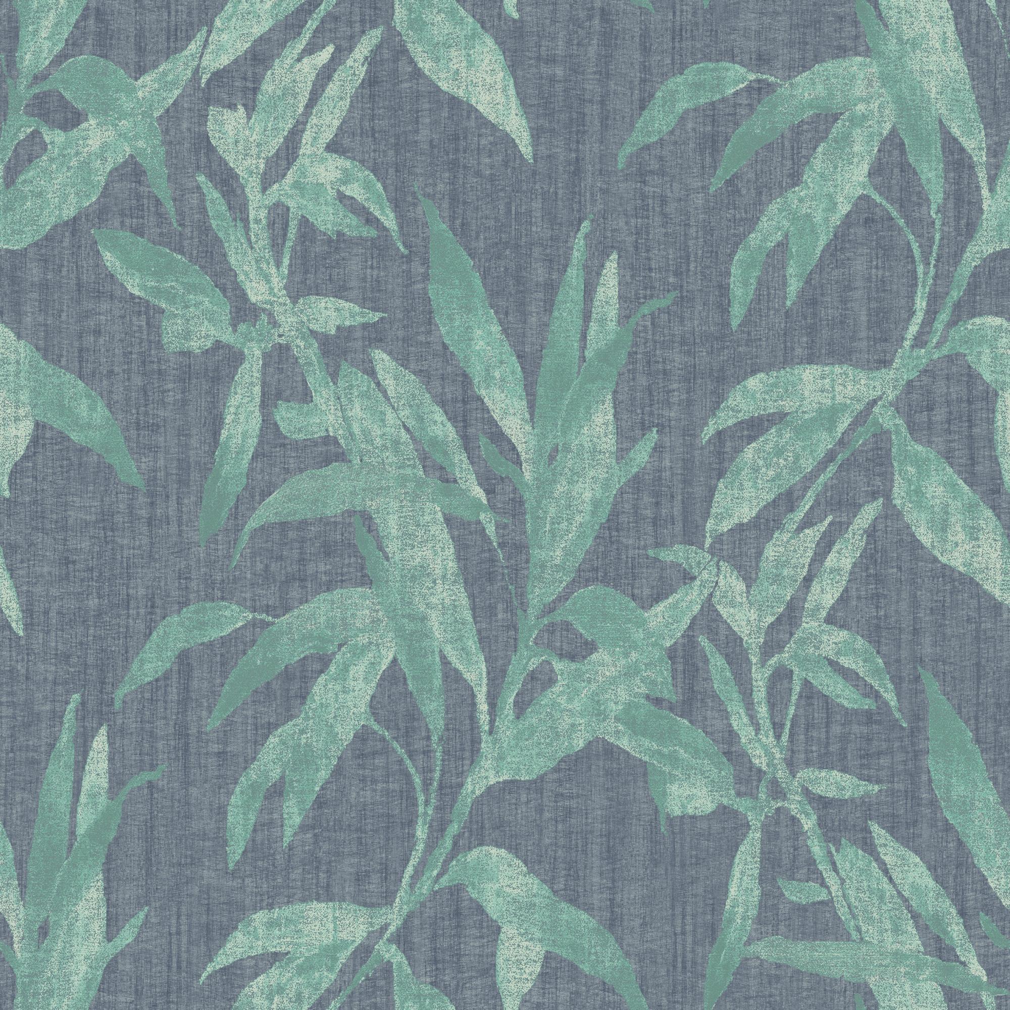 Papier peint intissé Travelling Feuilles bleu gris | Leroy Merlin