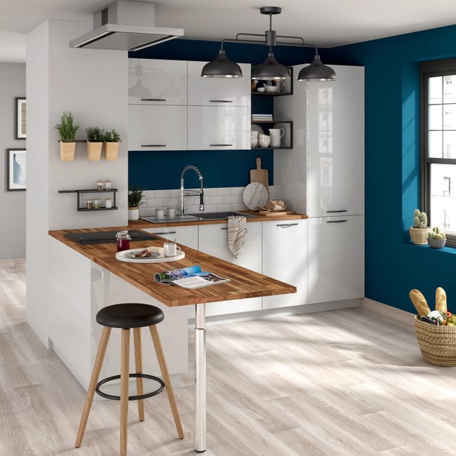 Plan de travail bois Acacia lamellé Huilé L.250 x P.65 cm, Ep.26 mm