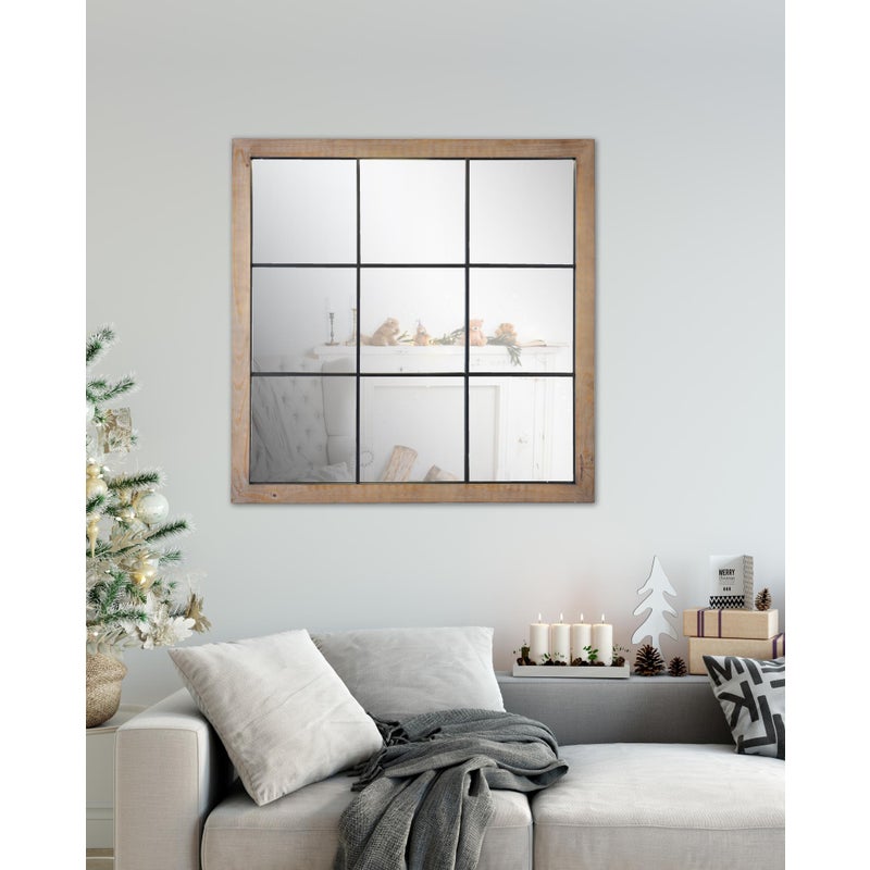 Miroir carré Métal et bois naturel / noir, l.100 x H.100 cm