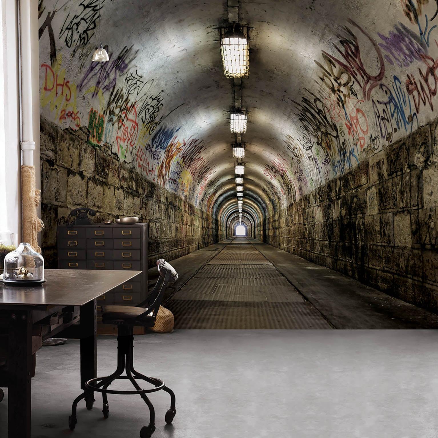 Papier peint panoramique grunge tunnel multicolore intissé LUTECE l.318 ...