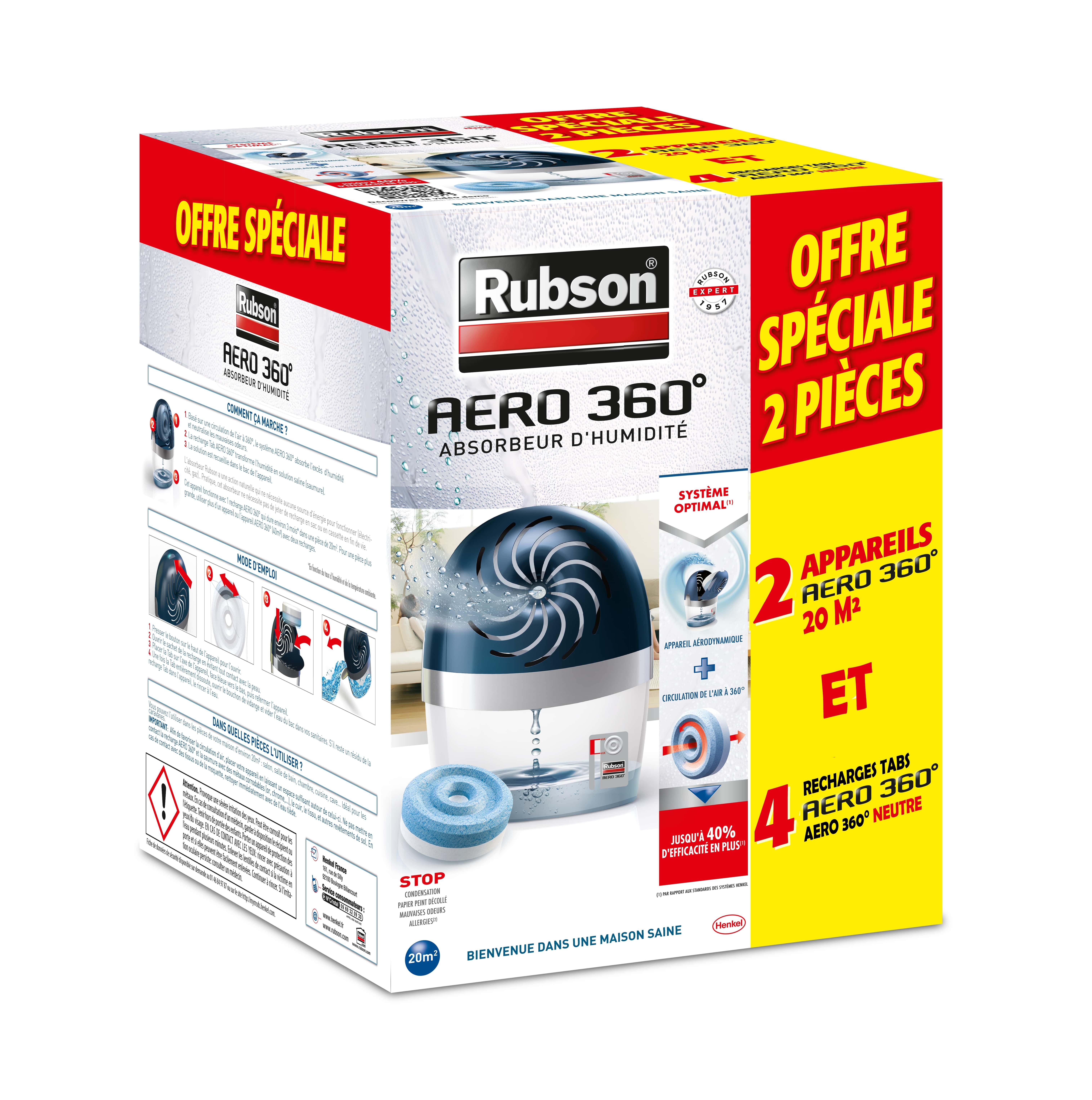 Rubson Aero 360° Absorbeur d'Humidité 20 m² + 2 recharges