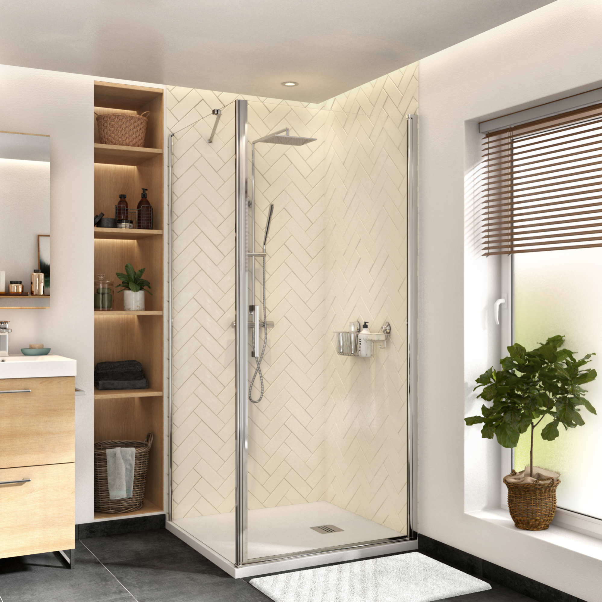 Porte de douche, angle carré chromé, L.90 cm x l.89 cm, transparent