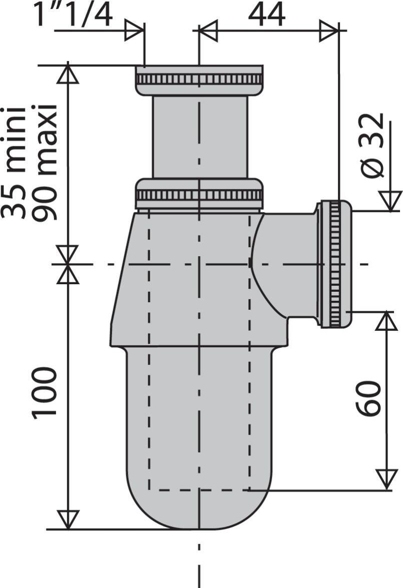 Siphon de lavabo laiton chromé réglable - 1'1/4 - Ø 32 mm