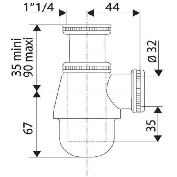 Siphon pour lavabo réglable, sortie 32 mm, laiton