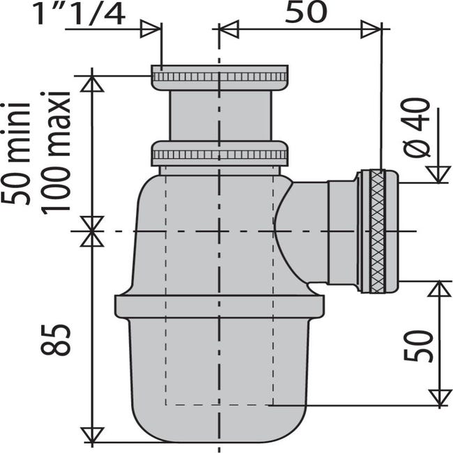Siphon lavabo nickel mat, non réglable VALENTIN Diam.32 mm