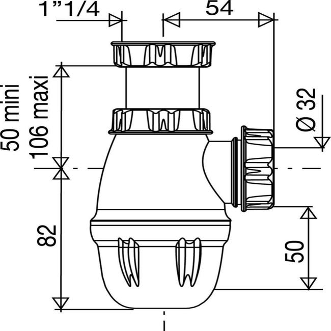 Siphon lavabo bi-matière-joint intégré, réglable VALENTIN Diam.32