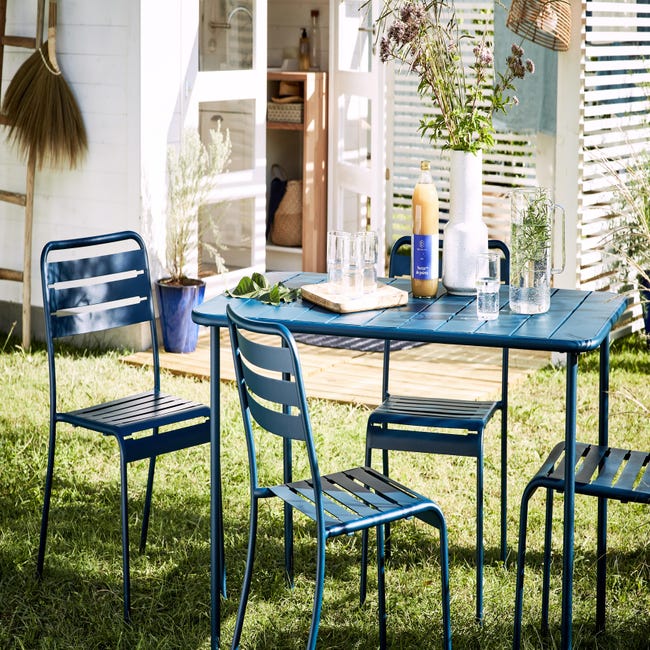 Table de jardin Café rectangulaire bleu 6 personnes
