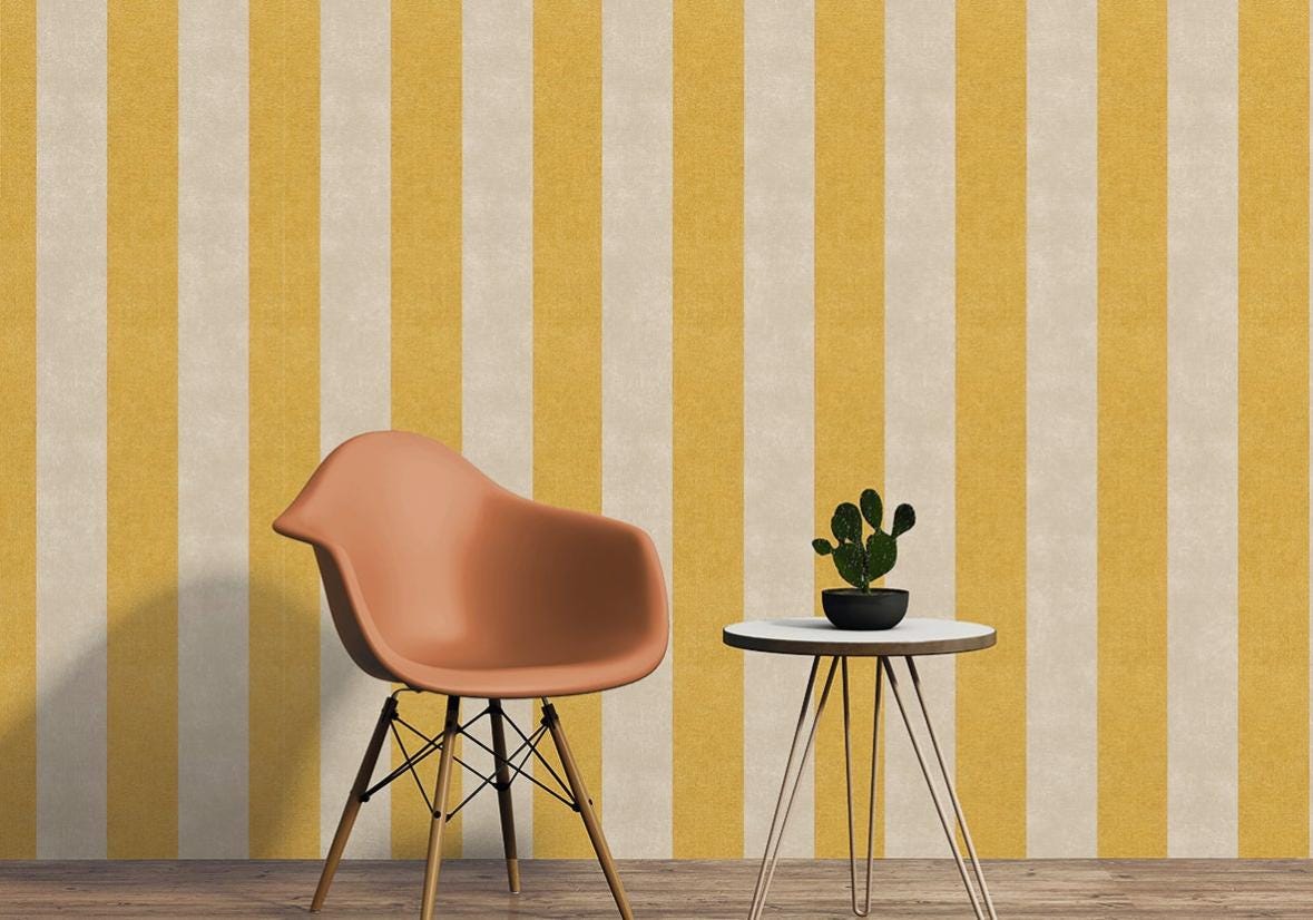 Papier peint vinyle Idylle Rayures jaune | Leroy Merlin