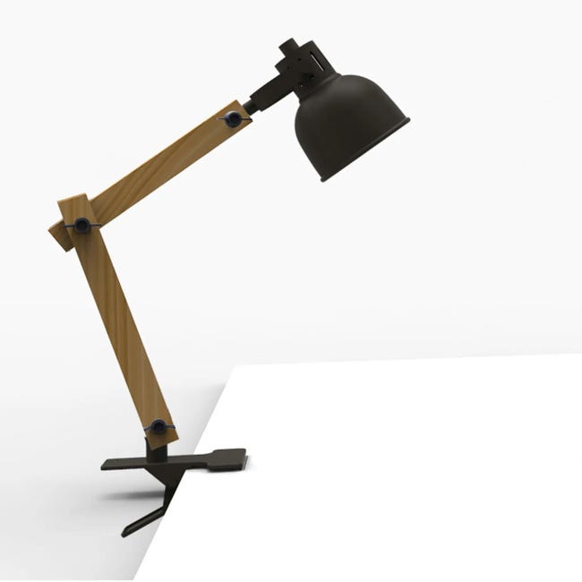 Lampe de bureau à pince gu10 acier noir et bois, SEYNAVE Nomade H