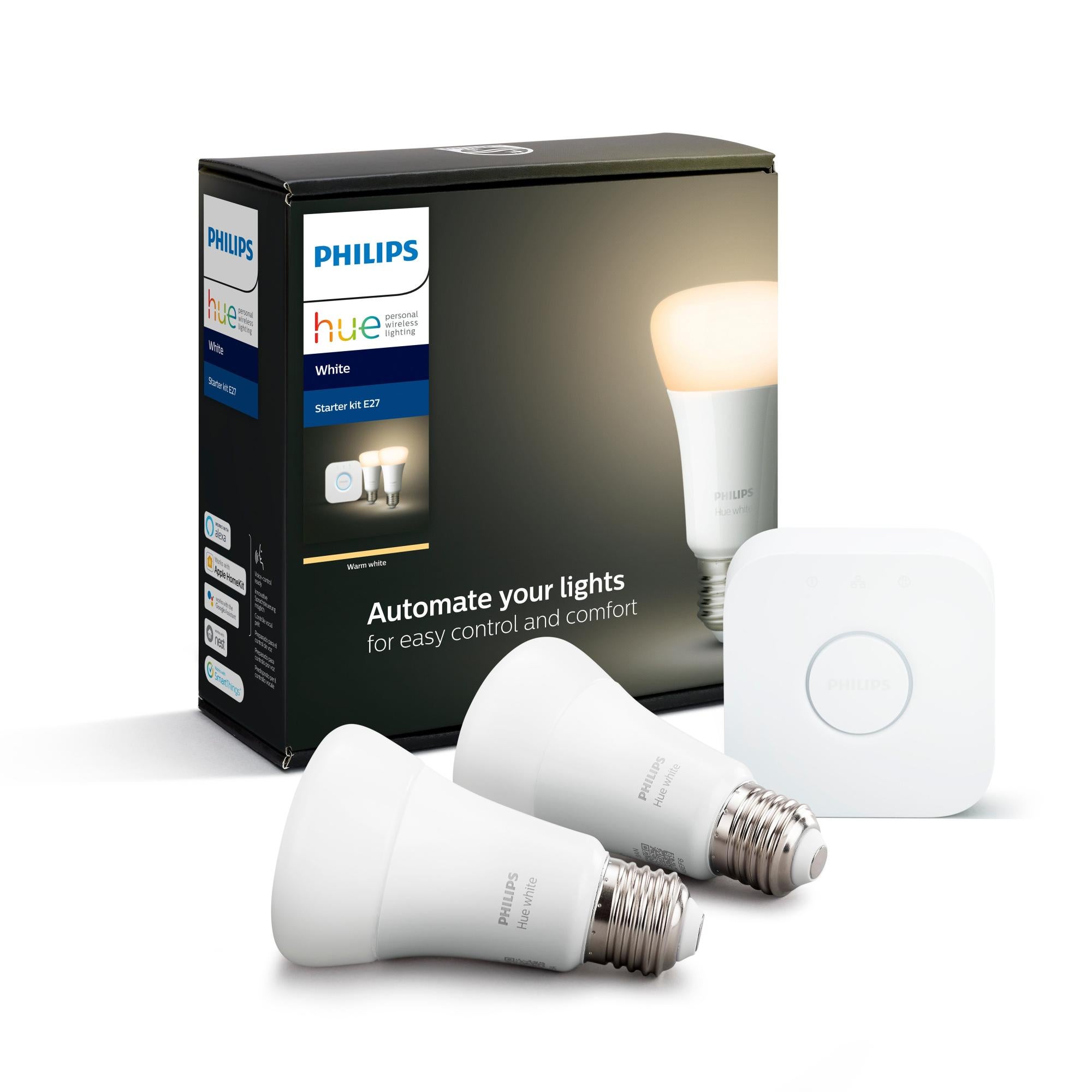 Kit Pont Hue + 2 ampoules led connectées E27, 800Lm, blanc chaud